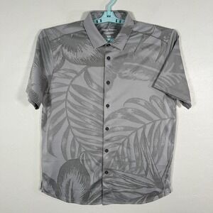 Tommy Bahama Shirt Mens Medium Gray Hawaiian Beach‎ IslandZone Floral Palms